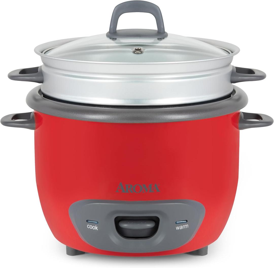 Aroma Housewares 14-Cup (Cooked) (7-Cup UNCOOKED) Pot Style Rice Cooker and Food Steamer (ARC-747-1NGR) , Red