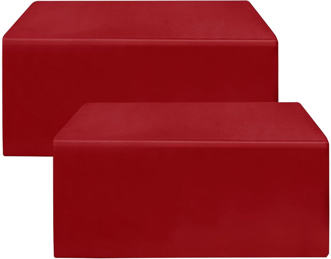 HolidayIdeas 2 Pack Fitted Tableclothes - 48 x 24 Inch - Red Rectangle Tablecloths for 4 Foot Tables, Polyester Fabric Table Cover for Parties, Holiday Dinner, Wedding, Trade Show