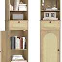 Quikraen Tall Bathroom Storage Cabinet with Rattan 67in Extra Tall Narrow Cabinet with Adjustable Shelves Bathroom Cabinet Storage for Living Room Dining Room Laundry, 40.5 cm x 29.5 cm x 173 cm