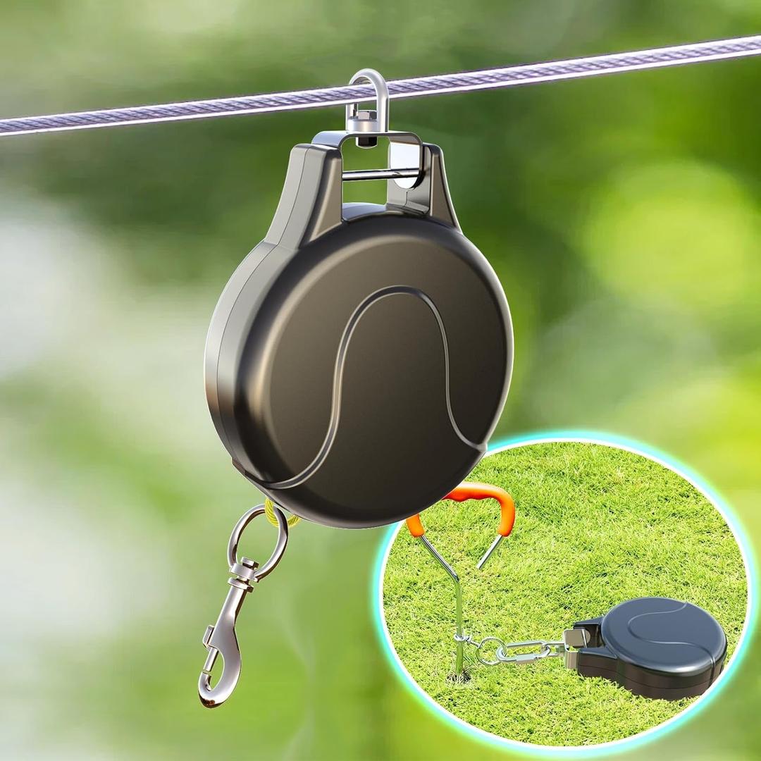 30ft Retractable Dog Leash, 2-in-1 Retractable Dog Lead for Zipline, Aerial Run Cable Trolley Or Stake Anchor, No Tangle Lead Reel for Camping Or Yard (1)