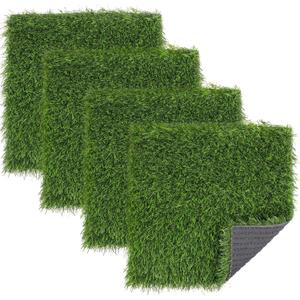 Kesfey Grass Squares Placemats 4 Packs 12"x 12" Artificial Grass Turf Patch Tiles Green Grass Squares Fake Grass Mat Synthetic Grass Rug Roll Tabletop Decorations for Home Dining Christmas Table Decor