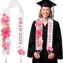 Graduation Lei Class of 2026 - Graduation Ribbon Lei with 2026 Grad Print & Lace Edging, 66'' Pink Hawaiian Flower Necklace for Women Men, Graduation Gifts & Party Accessories for High School College