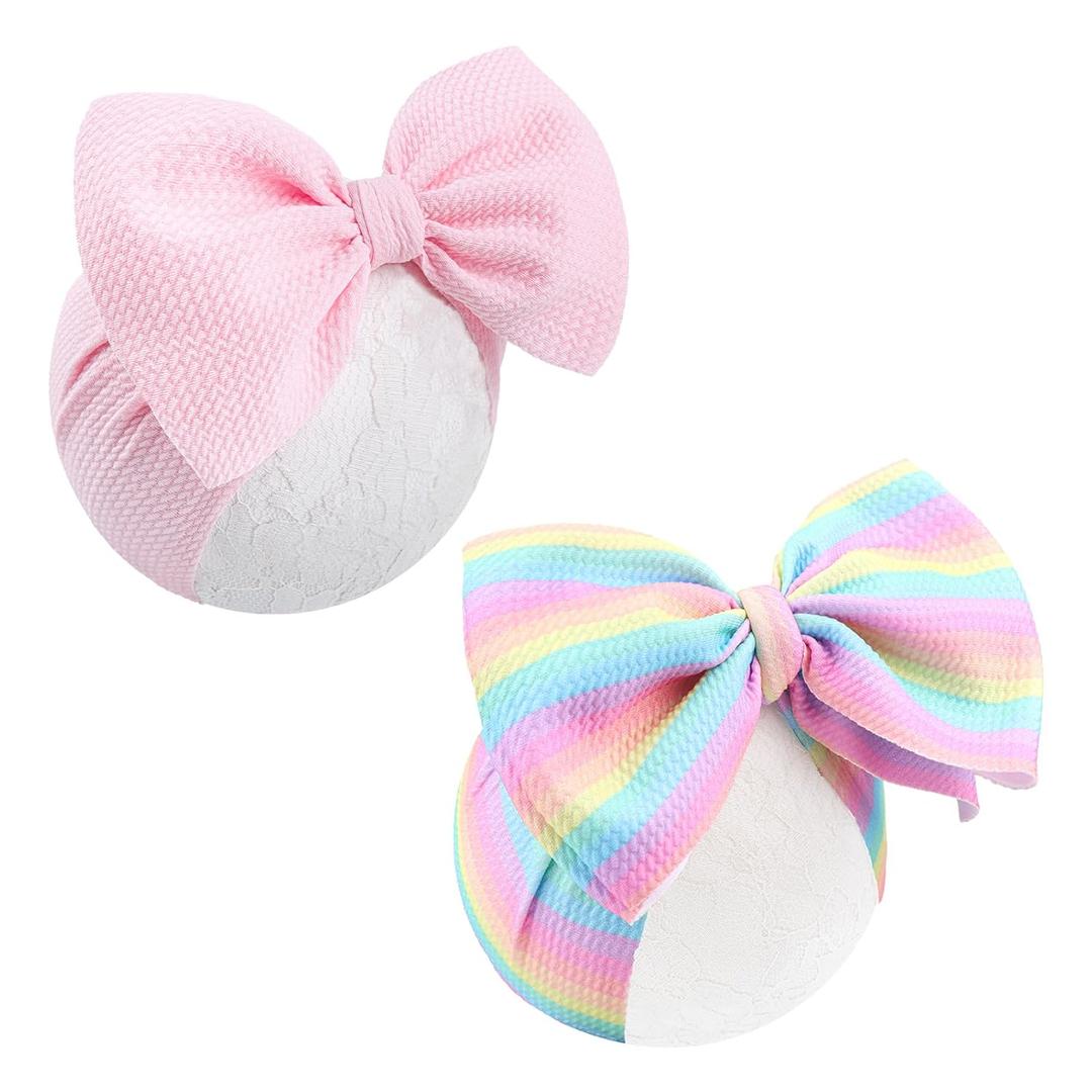 Rainbow Headbands for Baby Girls Hair Bows 2pcs Newborn Infant Toddler Kids Hair Accessories Pink Head Bow Colorful Stripes (7DJ-CHTWZ2G)