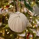 12PCS Neutral Christmas Ornaments Balls Set, 3.15" Jute Burlap & Fabric Hanging Baubles, Rustic Farmhouse Textured Tan Xmas Tree Decorations for Holiday Party Home Decor