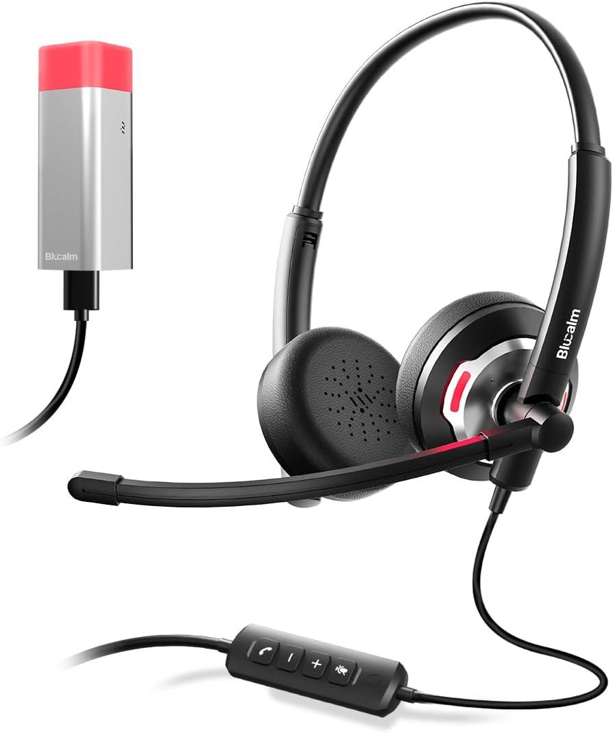 Wired Headset with Busylight Indicator, Noise Canceling Headphones with Microphone/Status Light, USB Black On-Ear Computer Headset with in-line Control for Work/Call Center/Home/Hybrid Office