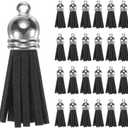 50-Pack Faux Suede Tassel 1.4 Inch Small Keychain Rust Faux Leather Tassels Charm Black with Rings for DIY Crafts/Keychain/Earrings/Bracelets/Necklace