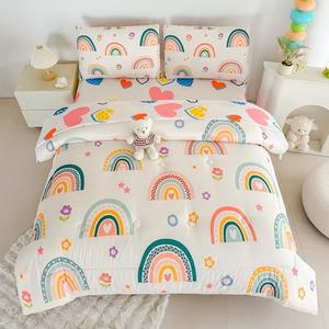 MWMWMW 5 Pcs Rainbow Comforter Set Full, Girls Bedding Sets Full, Colorful Rainbow Bedding Sets for Kids with 1 Comforter, 1 Flat Sheet, 1 Fitted Sheet and 2 Pillowcases