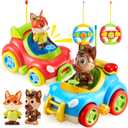 lalalark JOVA 2 Pack Remote Control Car for Toddlers, RC Cars with Cartoon Figure, Kids Toy Bumper Cars with LED Lights and Sounds, Light Up Car with Music, Christmas Birthday Gift for Boys Girls