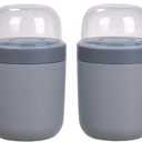 Yogurt Container Parfait Cups with Lids and Spoons, Cereal Cup On the Go, Plastic Airtight Snack Crunch Storage Container (2-Pack, Gray)