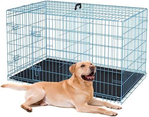36-Inch Folding Metal Dog Crate for Medium and Small Breeds – Double-Door Kennel with Divider, Removable Tray, and Carry Handle – Ideal for Indoor and Outdoor Use (Blue, 36" L x 22" W x 25" H)