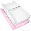 2 Pack Baby Changing Pad Covers, Super Soft Plush Dot Diaper Changing Table Covers Fit 32x16 Inch Changing Table Pad for Baby Boys & Girls, White+Pink
