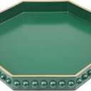 Green Serving Tray for Coffee Table, Octagonal Beaded Plastic Decorative Tray for Ottoman, Kitchen Counter, Living Room, Outdoor Lacquer Tray for Entertaining (13" x 13" x 1.6")