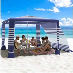 MoKo Large Beach Cabana with Side Wall, UPF 50+ Protection Easy Setup Beach Tent, Sun Shelter, Adjustable Height Wind Resistant Cabana for Whole Family, Navy Stripes, 8'×8'