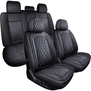 MIROZO Seat Covers Full Set,Car Seat Covers Breathable Car Seat Protector Waterproof Fit for Most Sedan, Truck and SUV for Elantra Sonata Sportage CRV Accord Chevy Equinox (5PCS Full Set, Black)