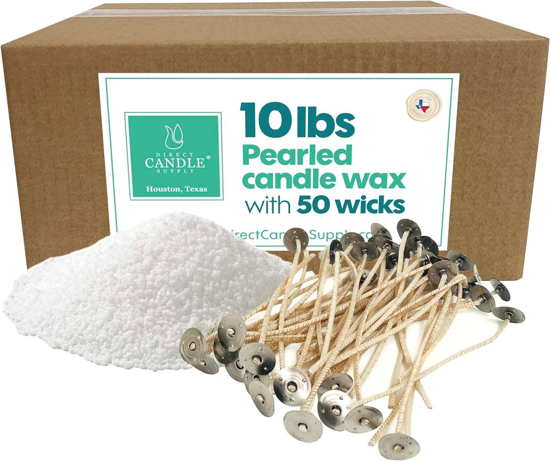 Snow Pearled Candle with Wicks | Sand Candle Wax kit | 10lbs of Candle Sand with 50 Wicks Included | Unscented Powder Candles for Candle Making, Weddings, and Parties