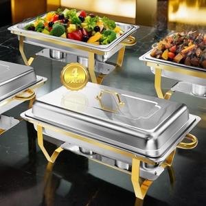 Chafing Dishes for Buffet 4 Pack, 8QT Gold and Silver Food Warmers for Parties Buffet, Catering Supplies with Tongs, Elegant Chafing Dish Set for Events & Weddings