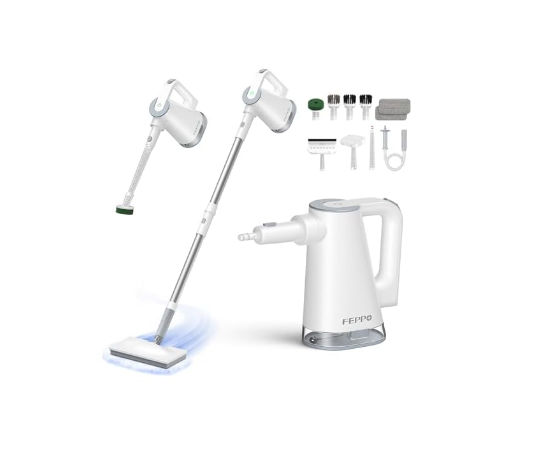 FEPPO Steam Mop with Detachable Handheld Steam Cleaner for Home and Floor Cleaning, 10-in-1 Multi-purpose Attachments & 2 Pads, Powerful Steamer for Floors, Hardwood, Tiles, Grout, Windows, Kitchen, Bath