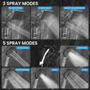 Veken High Pressure Rain Shower Head with Multi-Functions, Square Rainfall Shower Heads with 5-Mode Handheld Spray Combo, Detachable Hand Held Showerhead with Hose, Double Regaderas Para, Chrome