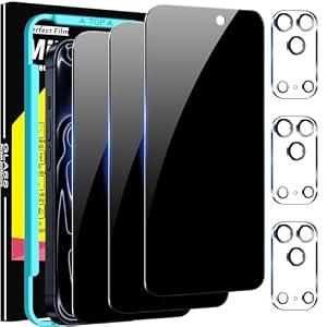 Milomdoi 3 Pack Privacy Screen Protector for iPhone 17 Pro [Phone Case Friendly] Accessories Private Film, 3 Pacs Tempered Glass Camera Lens Protector, with Mounting Frame for Apple Anti Spy