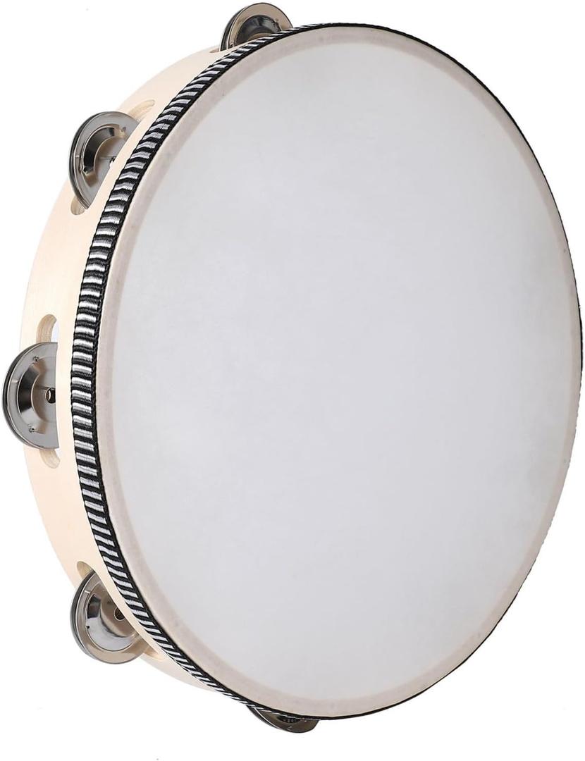 Javik Tambourine Musical Instrument for Adults, 10 Inch Hand Held Tambourines Wooden Drum with Metal Jingles Percussion Instruments for Church Party KTV Games