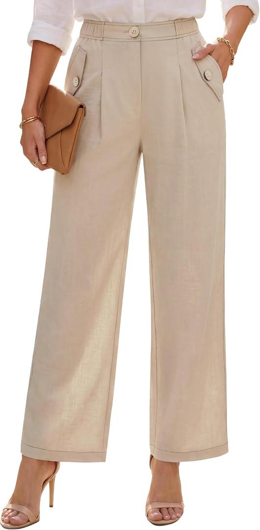 Blooming Jelly Women High Waisted Wide Leg Pants Casual with Buttons Slacks