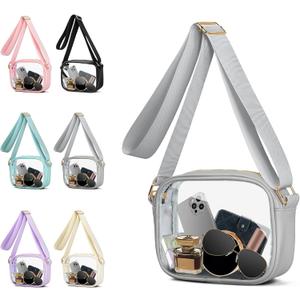 6 x VOROLO Stadium Approved Clear Crossbody Bag,Small See Through Purse Handbag with Adjustable Shoulder Strap for Sports Gray (20cm*14cm*7.5cm, Grey)