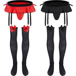 2 Set Mens Briefs Underwear Gay Bowknot Low Rise Briefs Underwear Lace Panties Outfits for Men Pink Red Cosplay