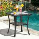 ATR ART TO REAL Outdoor Side Table, Indoor Outdoor Tempered Glass Top Wicker Coffee Bistro Table, All-Weather Patio Square Storage End Table, Steel Frame, 20''x 20''x20''