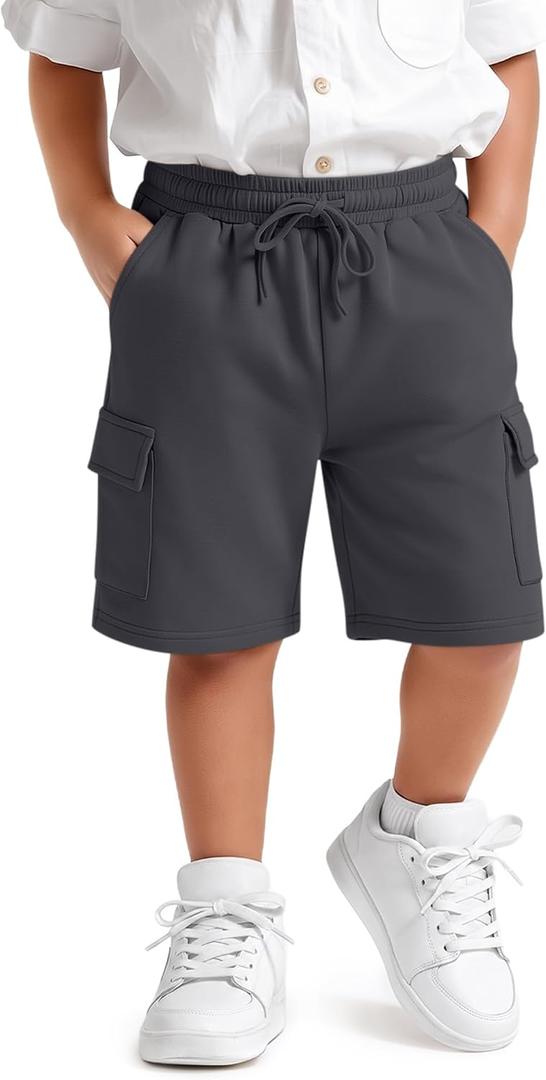 Toddler Baby Boys' Cargo Shorts | Knee Length, Drawstring, Pull On, Uniform Shorts, Sweat Shorts with Pockets, Back to School, Play, Casual, for Boys 18M-5T