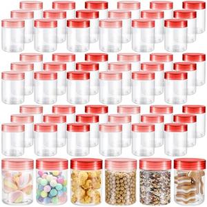 Sliner 60 Pcs 8 oz Plastic Jars with Lids Clear Round Leakproof Storage Containers Empty Refillable Plastic Mason Jars for Travel Storage Face Creams Kitchen Household Food Spice (Cute Color)