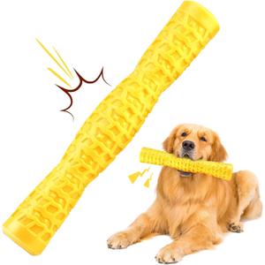 Dog Squeaky Toys Interactive Dog Toys for Aggressive Chewers Tough Rubber Chew Toys for Medium/Large Breed, Indestructible Puppy Chew Toys for Teething (Yellow)