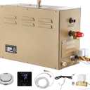 CGOLDENWALL 9KW Commercial Self-Draining Steam Generator Shower System Home Steam Bath Spa Generator 30 min to 12 Hours with Auto Drain 95-131 for Suitable Space Heating 9 m/318 Cubic feet (9KW)