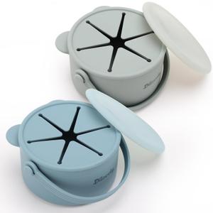 Silicone Snack Cups for Toddlers, Toddler Snack Containers, Baby Treat Catcher with DustProof Lid 2 Pack Dishwasher Safe & BPA Free 9 Oz (Light Blue Green)