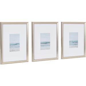 Kate and Laurel Adlynn Decorative Rectangle Watercolor Framed Art Set of 3; 11 x 14 matted to 5 x 7; Silver; Coastal Three-Piece Framed Wall Art for Gallery Wall Frame Set in Living Room Wall Decor