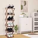 Bamboo Shoe Rack 6 Tier Foldable Shoe Rack Narrow Vertical Shoe Organizer Free Standing Shelf, Multifunctional Slim Storage for Entryway, Corner, Bedroom, Hallway, Walnut Color
