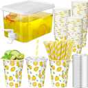 151 Pcs Lemonade Stand Supplies Lemonade Stand Kit Plastic Drink Dispenser 50 Set Disposable Cup with Lids Straws Fridge Water Beverages Dispenser with Spigot for Fruit Juice(Cup-12oz)