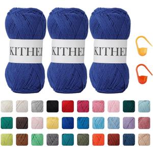 Cotton Chainette Yarn,4 Medium (Worsted)-10oz,3 Pack, Knitting Yarn for Beginners, Thicker for Crocheting and Knitting (01 Milk White)