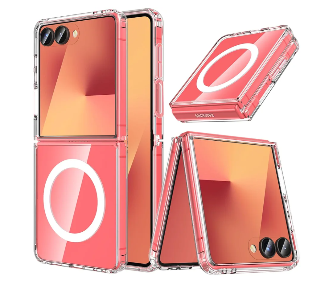 Hensinple for Samsung Galaxy Z Flip 7 Case,Z Flip 7 Case [Built-in Screen Protector] [Compatible with MagSafe] Transparent Magnetic Shockproof Clear Back Slim Fit Protective Rugged Phone Cover(Clear)