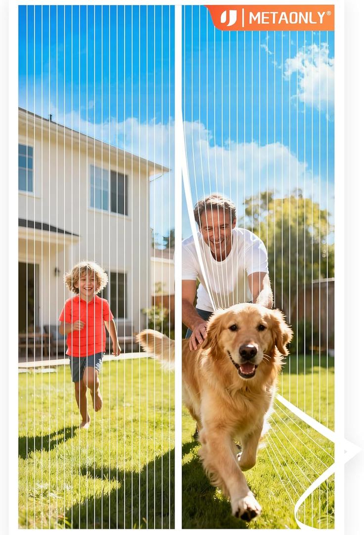 METAONLY Magnetic Screen Door Mesh Fits 32" x 80" Door - Curtain Size 34" x 82", Works for Patio, Sliding Door, Keeps Bug Mosquito Out, Fresh Air Flow, White