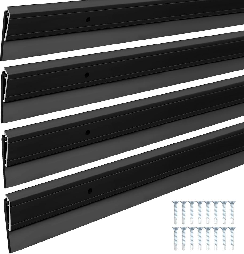 FoldTier 4 Pcs All-Season Door Sweeps for Bottom of Exterior and Interior Door, Aluminum Alloy and Rubber, Ideal for Residential & Commercial Use (1-3/4 x 32 Inch,Black)