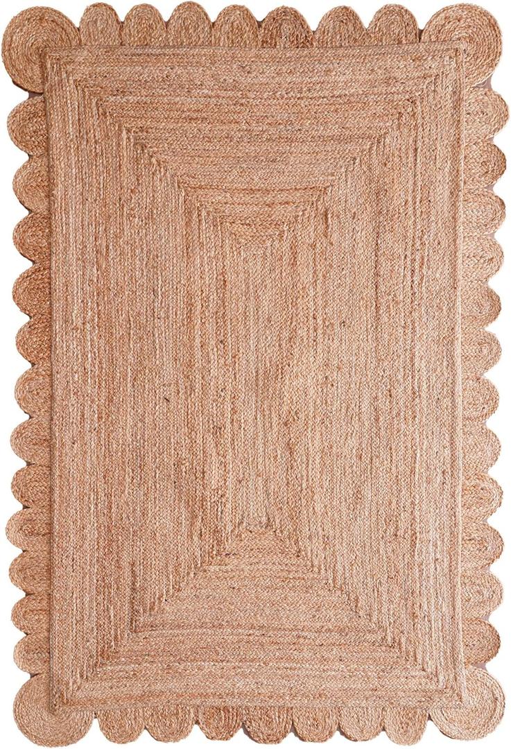 Scallop Pattern Jute Bohemian Area Rug (Natural, 4' x 6')