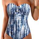 Daci Womens One Piece Swimsuit Tummy Control- Moderate Coverage Bathing Suit 2025 Bandeau Strapless Swimwear (Blue, M)