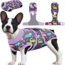 PetWarm Dog Post Surgery Suit Female Spay, Pet Recovery Suit for Dogs, Onesies for Dogs, Substitute E-Collar and Cone, Anti-Licking Dog Onesie for Surgery Female, Dinosaur Pattern, Purple, XS (X-Small (Back:8.3-11.4'', Weight:4-7LB))