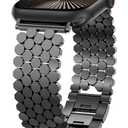 Minyee Compatible with Apple Watch Band Women 41/40/38/42mm, Dressy Honeycomb Metal Strap Designer Gold Silver Chic Luxury Wristband for iWatch Series 11 10 9 8 7 6 5 Ultra SE, Black