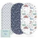 Yoofoss Bassinet Sheets for Baby,3-Pack Fitted Bassinet Sheets Set Compatible with Halo Bassinest Swivel Sleeper,Baby Delight,Angelbliss,Soft Breathable Bassinet Mattress Sheets (Dark Blue+Dinosaurs)
