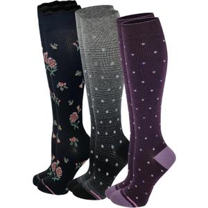 Dr Motion Women's Compression Knee High Socks, 15-20 mmHg, 3 Pairs (PT#E, 9-11)