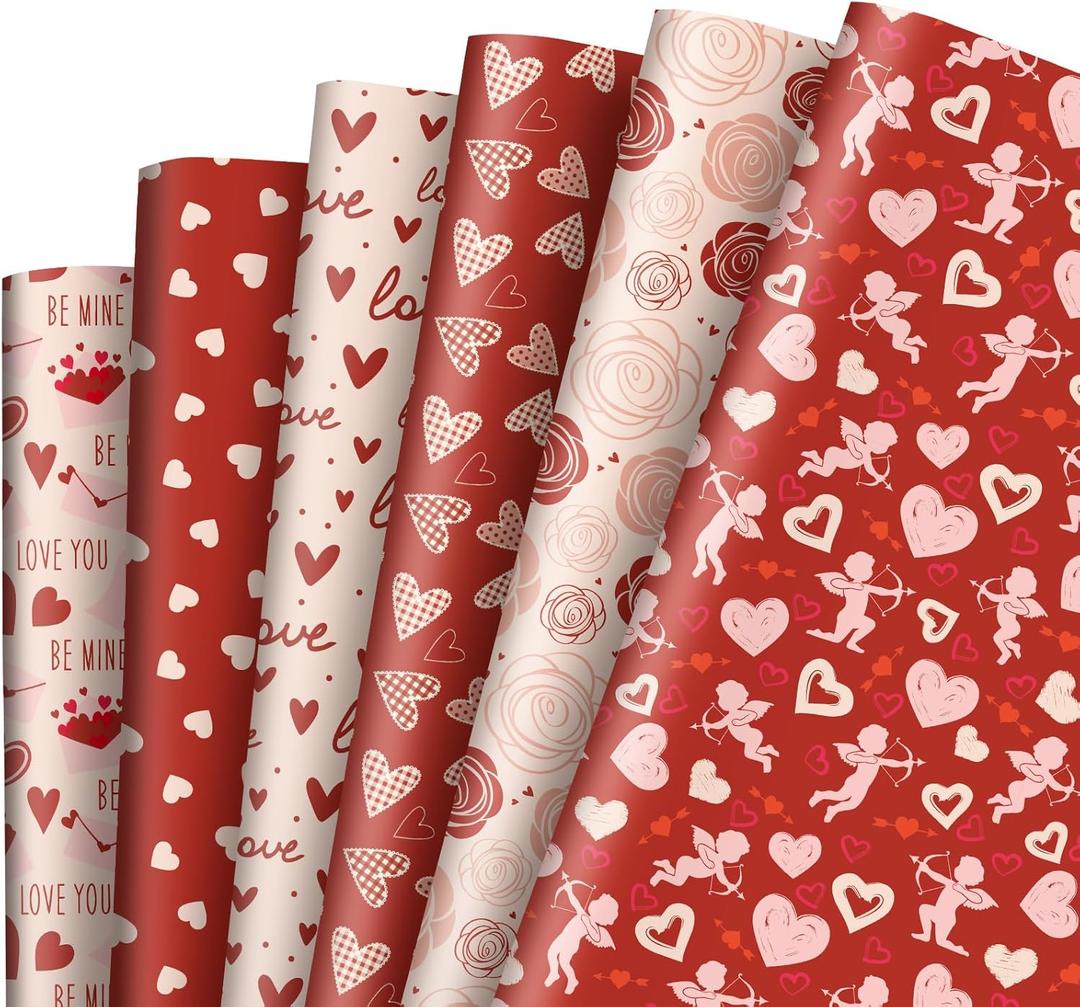 12 Sheet Vintage Valentine's Day Wrapping Paper Red Pink Heart Gift Wrap Art Paper for Wedding Anniversary Birthday Mother's Day, Folded Flat, 19.7 x 27.6 Inch