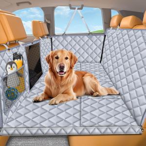 URPOWER Dog Car Seat Cover for Back Seat, Waterproof Hard Bottom Dog Car Hammock with Mesh Window & Side Flap, Pet Backseat Protector for Car, SUV, Truck