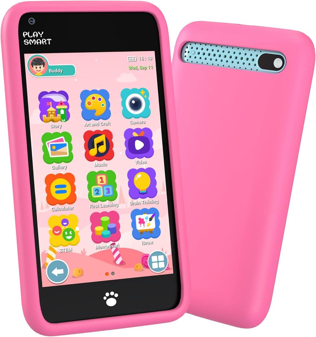 MOMILLA Kids Toys Smart Phone, Girls Toys with 3.97" Touchscreen Phone, Birthday Gift for Kids Age 3-12, Toddler Toys Learning Smartphone, 16 GB Storage Cell Phone with Front Camera (No Dual Camera) (Pink)