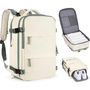 Casual Backpack Traveling Backpack, A-beige With Green, Expandable, Travel Backpacks